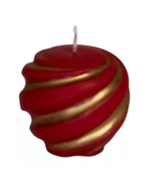 Sójová svíčka vánoční ozdoba 5×6 cm – červená se zlatým zdobením, ručně malovaná