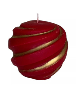 Sójová svíčka vánoční ozdoba 6×7 cm – červená se zlatým zdobením, ručně malovaná
