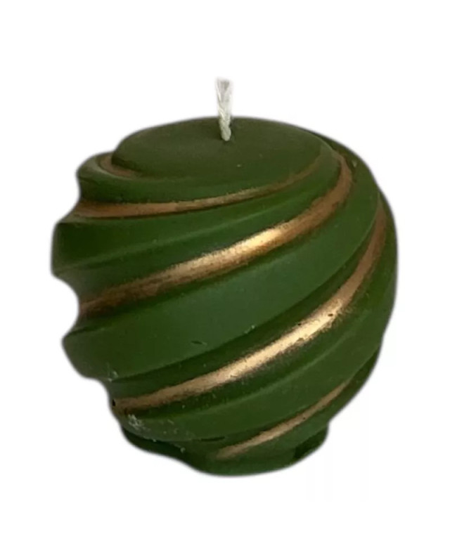Sójová svíčka vánoční ozdoba 5×6 cm – zelená se zlatým zdobením, ručně malovaná