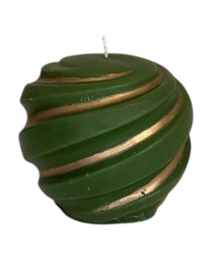 Sójová svíčka vánoční ozdoba 6×7 cm – zelená se zlatým zdobením, ručně malovaná