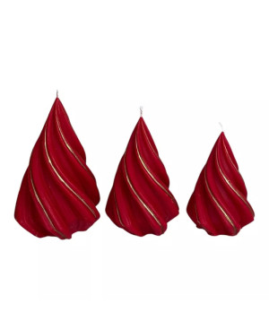 Sada sójových svíček ve tvaru asymetrického stromečku – červená se zlatým zdobením, ručně malované