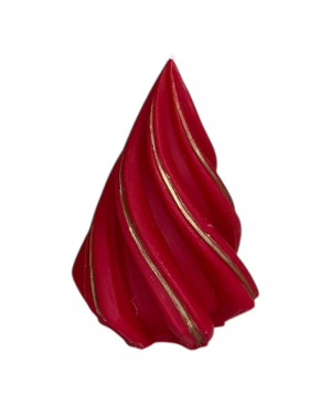 ójová svíčka asymetrický stromeček 6×9 cm – červená se zlatým zdobením, ručně malovaná