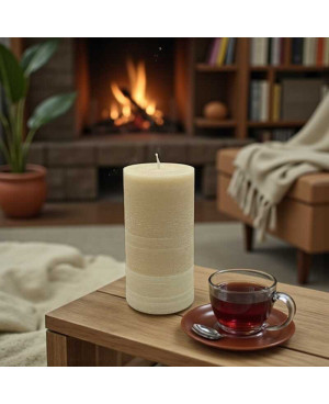 Béžová svíčka válec 15×8 cm z palmového vosku – přírodní svíčka s elegantní strukturou