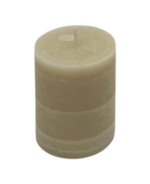 Béžová svíčka válec 7,5×6 cm z palmového vosku – malá přírodní dekorace s krystalickým efektem