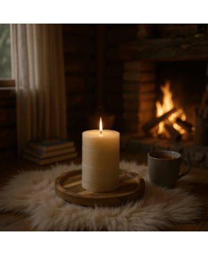 Béžová svíčka válec 10×7 cm z palmového vosku – přírodní svíčka s krystalickým efektem