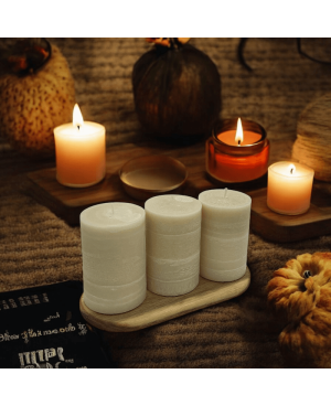 Béžová svíčka válec 10×7 cm z palmového vosku – přírodní svíčka s krystalickým efektem