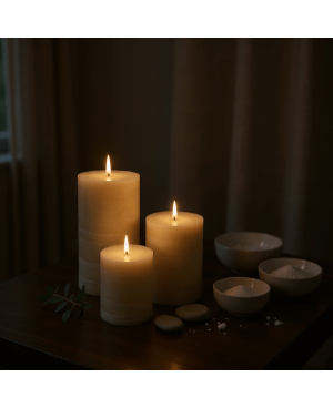 Béžová svíčka válec 10×7 cm z palmového vosku – přírodní svíčka s krystalickým efektem