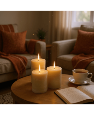 Béžová svíčka válec 10×8 cm z palmového vosku – přírodní svíčka s jemným designem