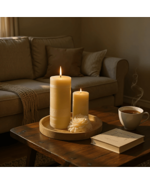 Sada palmových svíček s pivoňkou béžová – přírodní dekorace a dárek