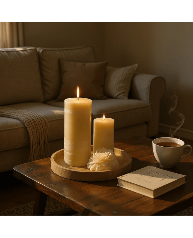 Sada palmových svíček s pivoňkou béžová – přírodní dekorace a dárek