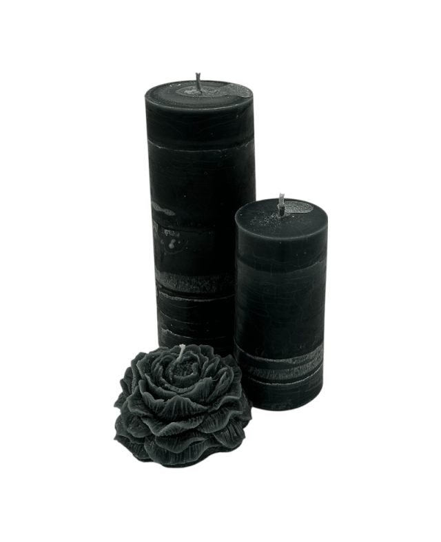 Sada palmových svíček s pivoňkou černá – luxusní přírodní dekorace